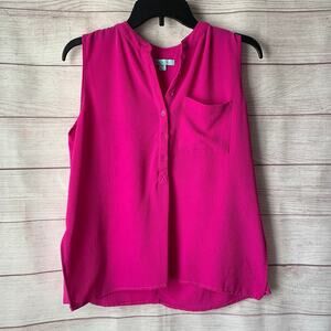 She & Sky Pink Sleeveless Blouse Partial Button Up Pocket Size Medium
